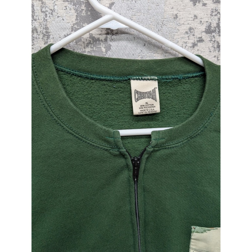 VTG Cheetah Up-cycled Men's XL Sweater Green Cotton Polyester Golf Print Zip - Picture 5 of 15